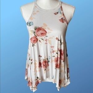 Ivory Floral Asymmetric Flowy Tank Top Small
